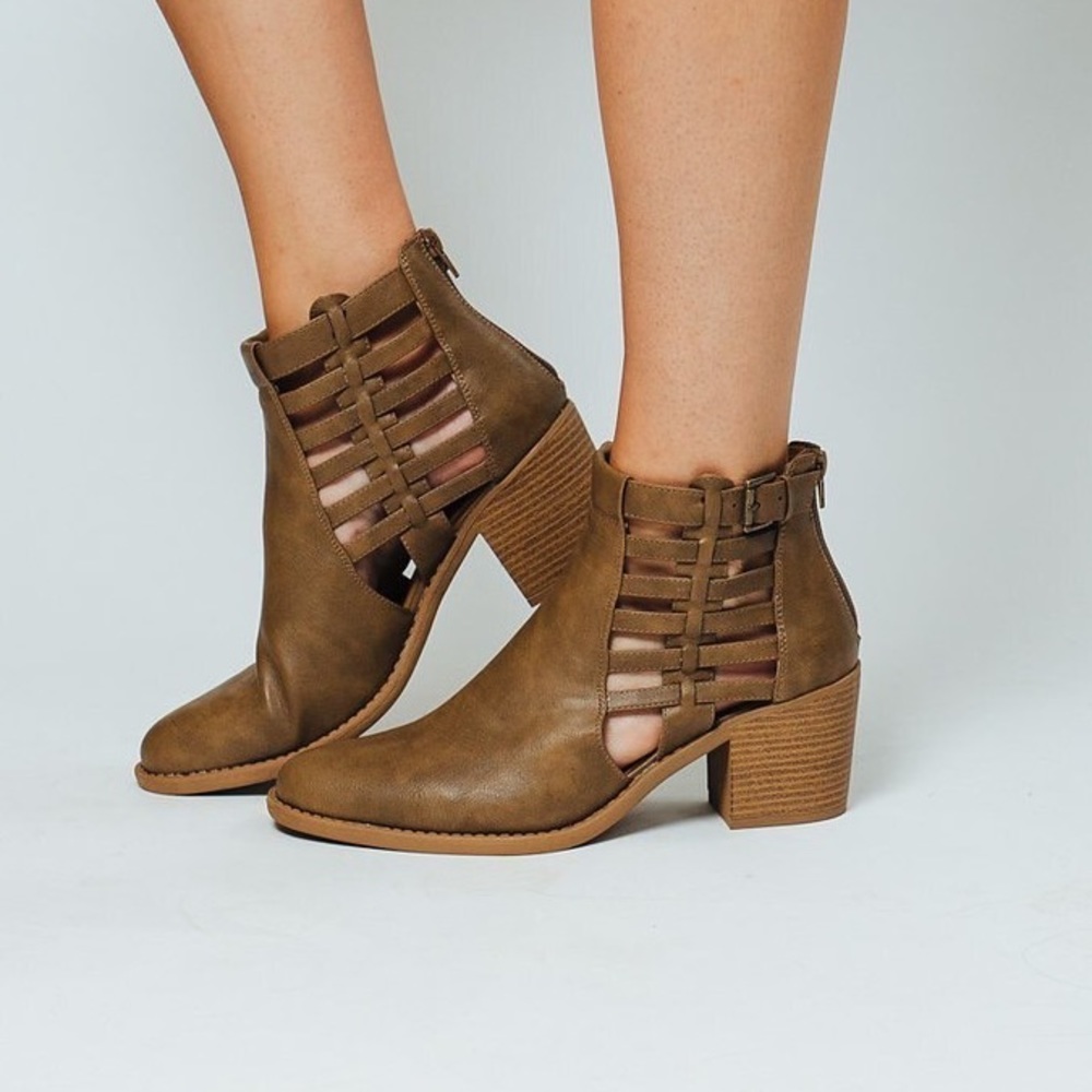 Taupe crinkle ankle booties